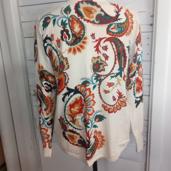 Chico's Women's Paisley CrewNeck Pullover Sweater Size Medium (Chico's 1) - Picture 5 of 12